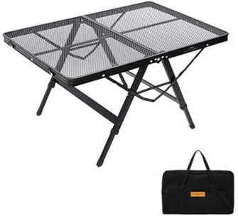 Mesa auxiliar plegable portátil para camping, altura ajustable, mesa de barbacoa de metal ligero para jardín, patio, picnic, 90 x 60 cm
