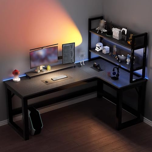 Escritorio Gaming de Computadora Esquinero en Forma de L, Escritorio Gaming con Espacio de Almacenamiento, para Espacios Reducidos, Hogar, Dormitorio