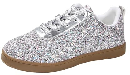 Sneakers dam svart elegant 38 – vita sneakers dam med glitter sneakers platta eleganta inomhusskor bekväma andningsbara fritidsskor lätta avslappnade halvskor mode mysiga promenadskor, silver, 36 EU