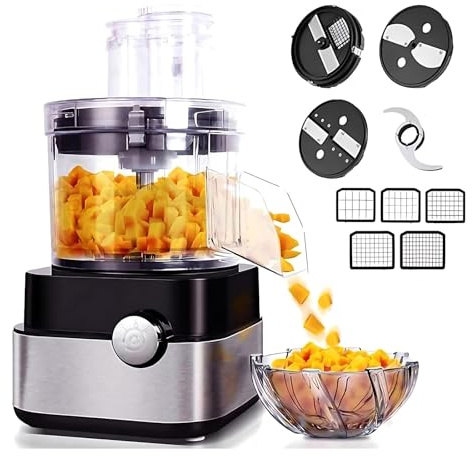 Cortadora de Verduras Industrial Eléctrica 600W, Picadora de Carne y Alimentos 5L, Robot Multifunción con 5 Discos para Dados, Acero Inoxidable Robusto