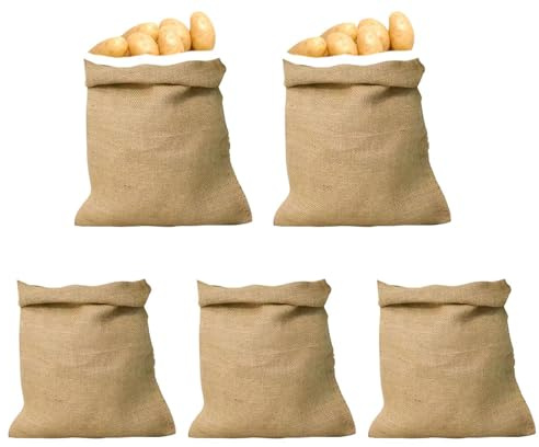 Jutesäckar 5 Stycken 40 x 60 cm Återanvändbar Naturlig Påse | Jutesäckar för Potatis För Lök Morot Potatis Bakgård Jord Sand Odling Plantering Förvaring Lantbruk Växthus
