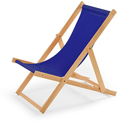 IMPWOOD Liegestuhl klappbar Holz - Sonnenliege aus Buchenholz bis 120 Kg Holzklappstuhl für Balkon, Strand und Terrasse & Camping - Gartenliege Strandliege (Blau)