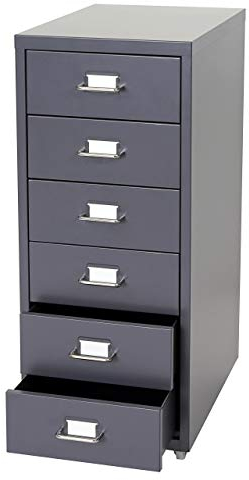 Mendler Rollcontainer Boston T851, Schubladenschrank Stahlschrank, 69x28x41cm 6 Schubladen - dunkelgrau