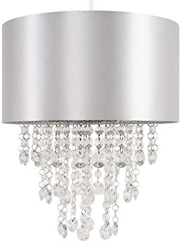 MiniSun | Modern Grey Ceiling Light Shade with Clear Acrylic Jewel Effect Droplets | Pendant Lights, Home Décor & Improvement Essential | Includes 10W GLS Bulb [3000K Warm White] | 32cm Shade Width