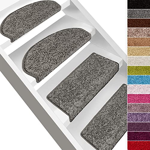 casa pura Shaggy Stufenmatten Barcelona 15 Stück Set, weicher Hochflor Treppen-Teppich, Treppenstufen Matten, selbstklebend | Rechteckig | 65 x 23,5cm | Grau