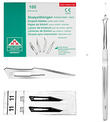 May Skalpell-Set Figur 11 Halter 3 extralang 16 cm Karbonstahl 100 Stk