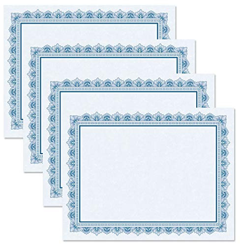 Intricate Blue on Blue Parchment Certificate Papers - Pack of 100, Laser & Inkjet Printer Compatible, for Office, Business Awards, Graduation, School Diplomas, 8-1/2 x 11 on 60 lb. Text Stock