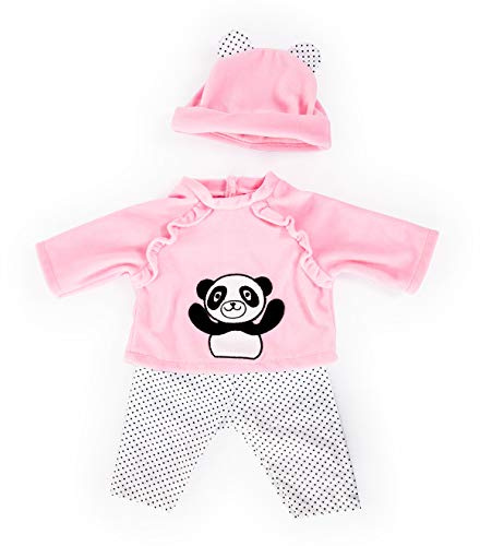 Bayer Design- Vestiti Bambole 33-38cm, Pantaloni, Top e Cappellino, Set, Completo con Panda, Colore Rosa, Bianco e Nero punteggiato, 83884AA