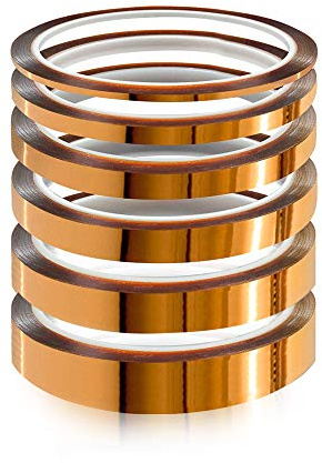YIXISI 6 pièces Ruban adhésif de film de polyimide, Résistant à La Chaleur Ruban, Kapton Bande, pour imprimante 3d, Masquage, Soudure, Carte de Circuit Imprimé Isolant (3/6/8/10/12/20 mm × 33m)