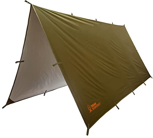 Texas Bushcraft Notfall-Campingplane, wasserdicht, 25.4x25.4 cm, 70D-Ripstop-Nylon, Überlebensplane mit reflektierendem aluminisiertem Polymer und Schlaufenbändern mit Ösen