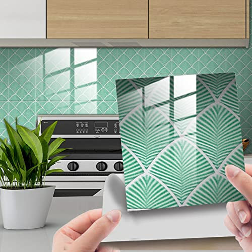 Adesivi Murali Foglie Verde Chiaro Pavimento PVC Adesivo Pelare e Attaccare Vinile Mattonelle Adesive Impermeabile Piastrelle Adesive Cucina Piastrelle Adesive Bagno 25 Pezzi(20x20cm)