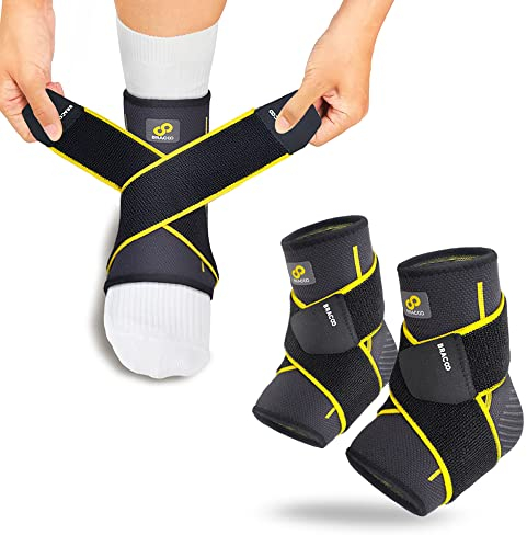 Bracoo Sprunggelenkbandage, Einstellbares Bandage Fußgelenk, Professionelle Knöchelbandage für Plantarfasziitis, Achillessehne, Gelenkschmerzen, Sport, für Damen Männer, 2 Stück, FS60 Schwarz L/XL