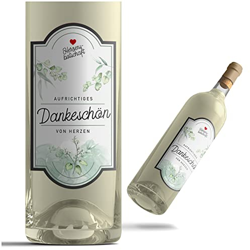 2er Set Flaschenetiketten mit Herzensbotschaft 14x7,4cm Weinetikett Sektetikett als Geschenk Aufkleber für Weinflasche Sektflasche Sticker ohne Flasche selbstklebend Y005 (04 Dankeschön)