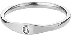 HIJONES Damen Edelstahl Ring mit Buchstaben Siegelring Alphabet Initialenring Stapelbares Einfaches Statement Ehering Silber G Größe 54