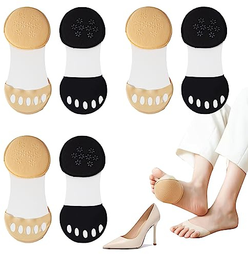 CLDURHGE Füßlinge Zehensocken Damen, Ballenpolster Vorfuß, Waben Vorfußpolster, 6 Paar Waben Vorfußpolster, Invisible Mittelfußpolster Pad, Einfarbig