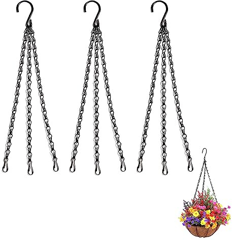 PCTC 3 Pack 18 inch Hanging Basket Chain,Hanging Plant Holder, Flower Pot Basket Chains 3 Point Replacement Chain Hangers for Planters, Bird Feeders, Lanterns and Other Ornaments