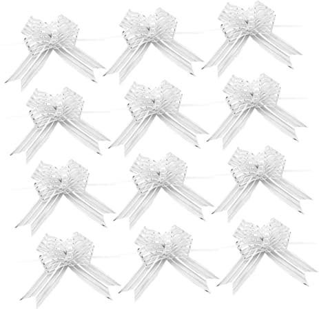 Healeved 12stücke Schleifen Für Hochzeitsgeschenke Garn-zugschleifen Hochzeitsschleifen-dekoration Schnurschleifen Für Hochzeit Dekorative Zugschleifen Silber