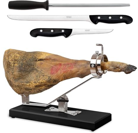 PracticDomus Soporte Jamonero Basculante Profesional con Cabezal Giratorio en Acero Inoxidable (Aneto Negro)
