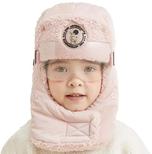 YJZQ Chapka Enfant pour Hiver Enfant Cagoule Chaud Couvre 360° Noël Chapeau Hiver Fille Garçon 5-12 Ans Bonnet de Ski Épais Thermique pour Cyclisme Visage Caps Coupe-Vent Polaire Cache Cou Rose