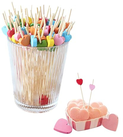 RYAN 300 Piezas Pinchos para Aperitivos Palillos Fruta Decorativos con Decoración de Amor Palillos de Madera para Pasteles Barbacoas Fiesta Boda y Cócteles Decoración (Colorido)