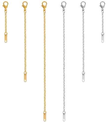 6pcs Gold and Silver Necklace Extender Chains, 2in 4in 6in Delicate Necklace Extenders with Lobster Clasp, Alloy Chains Extender Set for Women Girls DIY Jewelry Crafts Necklace Bracelet Anklet