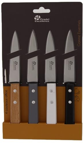 Essentiels - Set 4 Couteaux Office 9 CM Manches Couleur en Bois