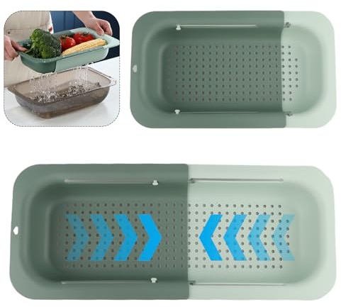 Salubohum Ensemble de 2 passoires d'évier, Panier d'évier Extensible avec Support de Fond, adapté pour Laver Les légumes, Les Fruits et égoutter Les pâtes cuites (34,5-48x8x20cm) (Vert)