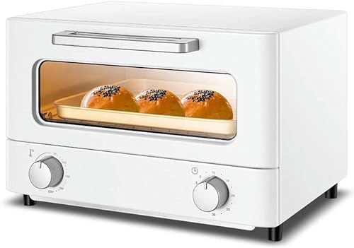 BTURYT Mini Forno, Cucina Elettrica E Griglia da 12 Litri, Timer da Forno Piccolo, Porta in Vetro Superiore E Inferiore, Tostapane con Convezione da Calore (Bianco)