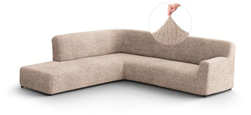 PAULATO - Ecksofa-Husse mit linker Halbinsel aus einfarbiger Mikrofaser (gesehen von vorne), bi-elastisches, kratzfestes und maschinenwaschbares Gewebe, patentierte Made in Italy - Taupe