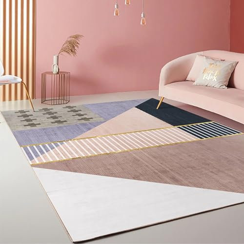 Deko esstisch Rutschfester Teppich Braun Lila Creme Geometrisches Design,teppiche Wohnzimmer Flur läufer rutschfest,60x90cm