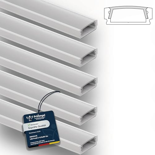INNOVATE U-12 SLIM LED Profil 2m Weiß 5er-Set 17x6mm Diffusor Milchig | Aluprofil für LED Streifen 2m 12mm I Kühlkörper Indirekte Beleuchtung Wohnzimmer I Alu U Profil Indirekte Beleuchtung Decke