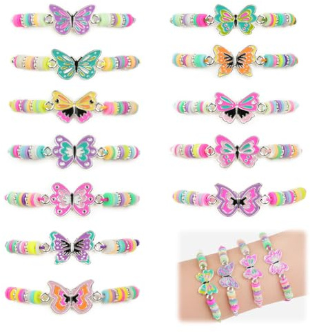 AUAUY 12ST Pärlarmband-fjäril, Vänskapsarmband, justerbart flätat sladdarmband Butterfly Girl Friendship Armband Barn Tjejsmycken, festtillbehör för flickor, kvinnor och barn, gåvor till skolan