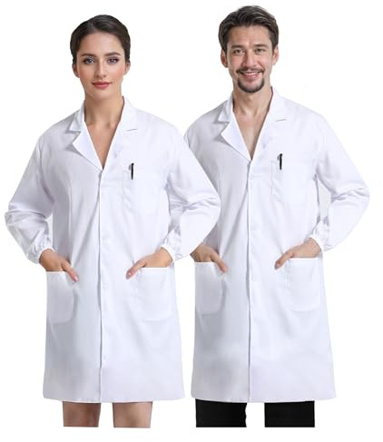JXCTNNU White Lab Coat Workwear Uniform Protective Workwear Long Sleeves Unisex Laboratory Coat with 3 Pockets for Men Women Laboratory Study Work
