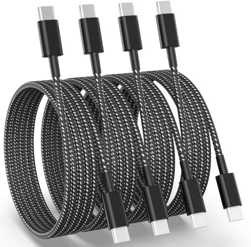 USB C to USB C Charger Cable, 4Pack 6FT 60W USB C Fast Charging Cable | Nylon Braided Type C Charger Cable for iPhone 17 Air/16 15 Pro Max/Pro/Plus, iPad Pro/Air, MacBook, Samsung Galaxy S23 etc.