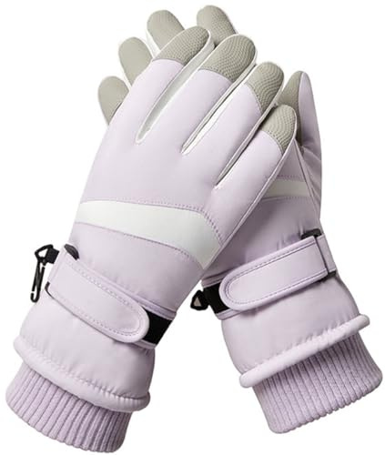 Hjkiopc Damen Ski Handschuhe Winter Winddicht Wasserdicht Schnee Touchscreen Thermal Warme verdickte Handschuhe mit Fleece für Skifahren Laufen Radfahren Wandern (Lila)