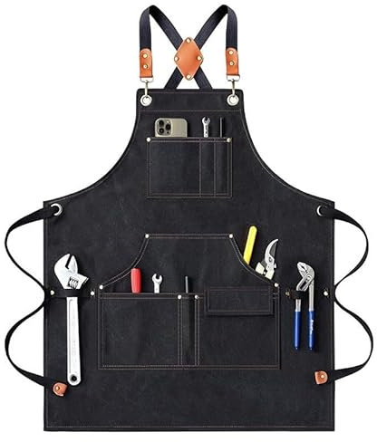 Arbeitsschürzen aus Segeltuch for Männer mit Taschen, verstellbarem Riemen und mehreren Taschen, Tischlerschürze, Werkzeugschürze, Künstler-Malschürze for Geschäft, Garten, Restaurant, Café, Elektrike
