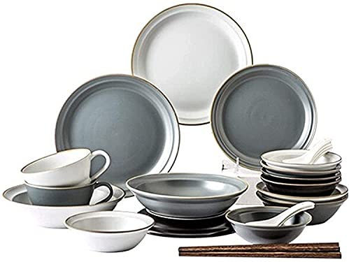 IUBGFTO Geschirr-Sets, 60-teiliges Geschirrset aus Knochenporzellan in Blau und Weiß im nordischen Stil und luxuriösem Design für 8 Personen