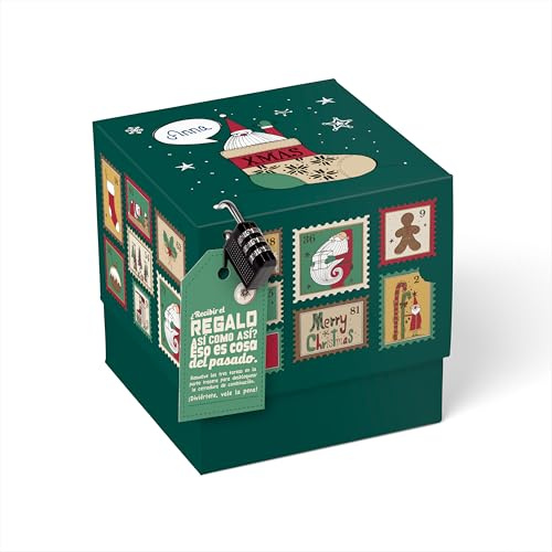 SURPRISA Rätselbox Geschenkbox Weihnachten für Geldgeschenke und Gutscheine | Großer Geschenkkarton für Geldgeschenke, Gutschein-Verpackung und Geschenke, nostalgisches Briefmarken-Motiv, Größe M (16 cm)