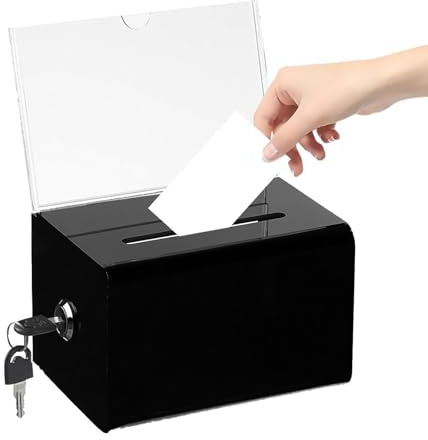 Scatola Per Donazioni In Acrilico, Scatola Per Votazione, Urna Elettorale Trasparente con Chiave, Scatola per Donazioni con Serratura, per Biglietti da Visita, Votazioni, Concorsi, nero