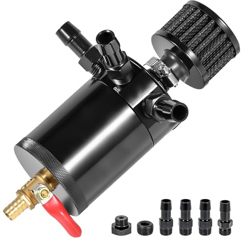 150ml 5oz Car Oil Catch Can Kit, Universal Automotive Engine Oil Reservoir Tank, 3-Port Car Oil Separator with 1 Oulet/ 2 Intlet/ Breather Filter/ Drain Valve