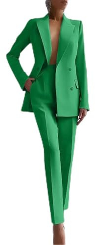 Completo casual da donna in due pezzi con giacca a maniche lunghe e pantaloni a vita alta per l'uso quotidiano (XXL Verde)