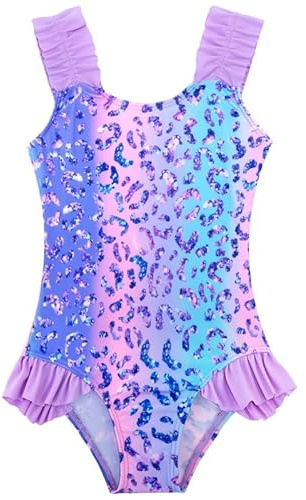 XiaoMoSha Girls Swimming Costume with Ruffle Straps Cute Stretchy Beach Swimwear Quick Dry Bathing Suit for Kids 3-10 Years
