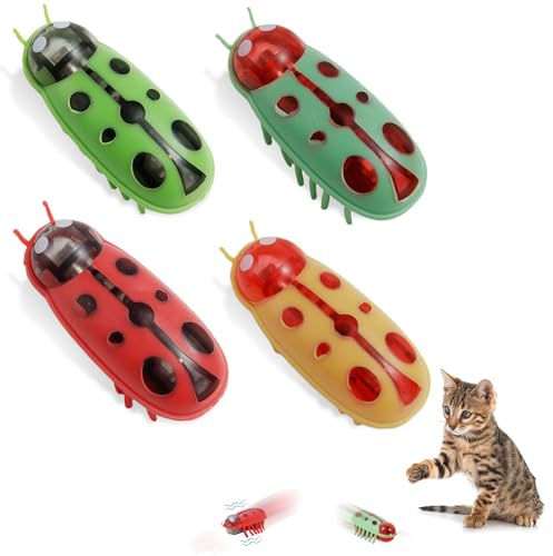 Mini Käfer, Katzenspielzeug Interaktiv Käfer, Elektrisches Interaktives | 4 Stück Spielzeug Katzen Hund Katze Maus Fluchthindernis automatisches Umdrehen Haustier Lustiges Spielspielzeug (B)