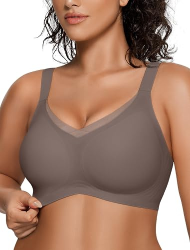 OEAK Womens Wireless Jelly Bras V Mesh Comfortable Bralette Supportive Tshirt Bra No Underwire Seamless Push Up Everyday Bras Grey XL
