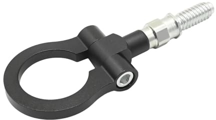 JUUDDENPARTS Kit di gancio di traino per auto, in lega di alluminio, universale, anti-danno, nero, per auto, anteriore e posteriore, anello per gancio di traino
