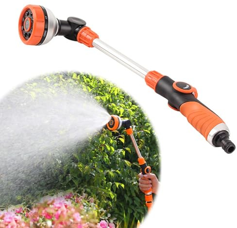 Gießstab, Gartenbewässerungsdüsen, 180° drehbare Düse, Gartensprinkler, Handbrause zur Garten Bewässerung und Reinigung, Robuste Metall-Gartenbrause, 8 Strahlarten Giesstab, 47cm