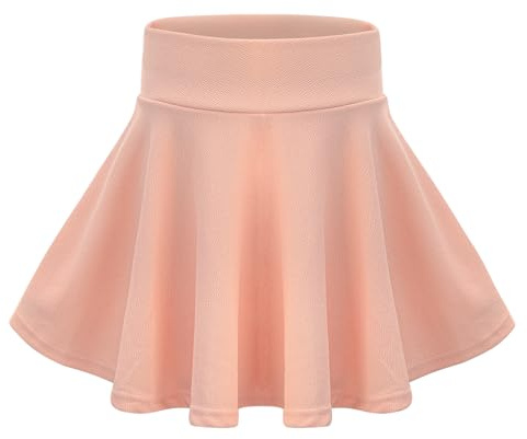 KAKU NANU Flickor hög midja stretch enkel utsvängd skate-kjolar 9-14 år inbyggda shorts lekplats säkerhet, Rosa, 11-12 År