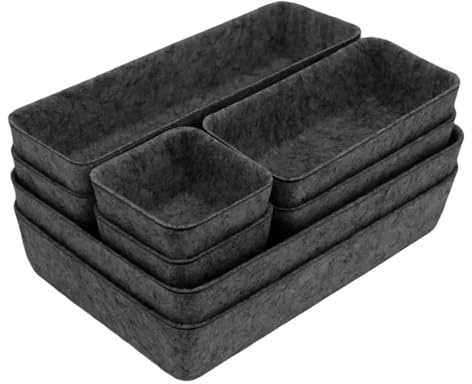 lisetar Filz Schubladen Organizer, Schubladen Organizer Filz,Schubladeneinsatz Büro Schubladen chminktisch Organizer für Schminktisch/Schreibtisch/Büro 8 Stücke (Dunkelgrau)
