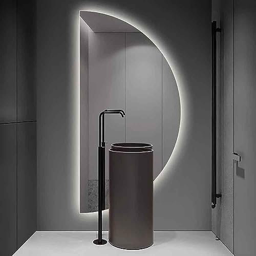 Specchio da parete a forma di mezzaluna a LED, grande, anti-appannamento, con interruttore touch, 3 opzioni di illuminazione a colori, dimensioni: 40 x 80 cm, perfetto per uso domestico e salone