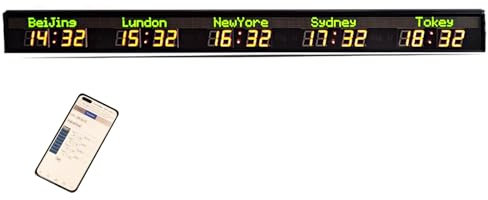 HGTRH Horloge Mondiale-5 Villes, Horloge Murale Numérique à LED avec Luminosité Réglable Mise à Niveau du WiFi Calibrage Automatique pour Hôtels Entreprises Aéroports